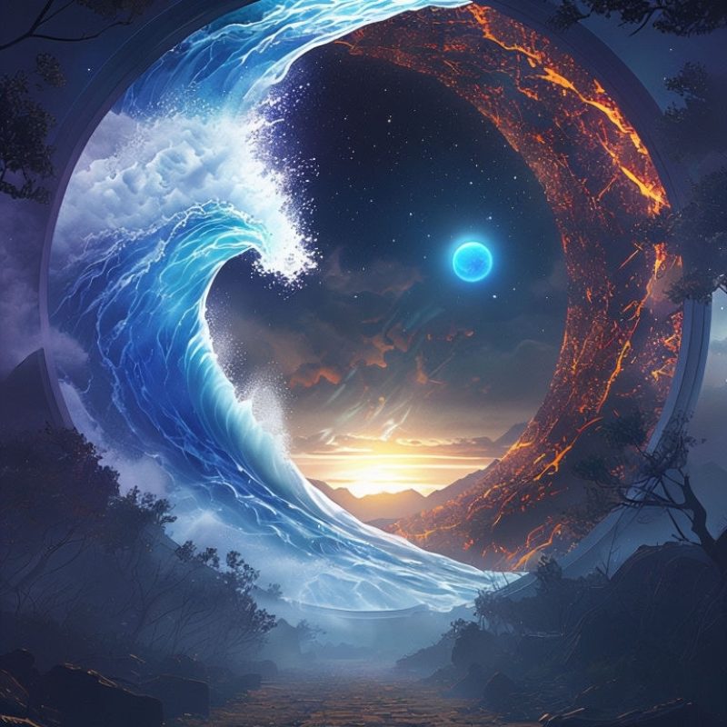 Surreal Portal Landscape with Cosmic Elements Art